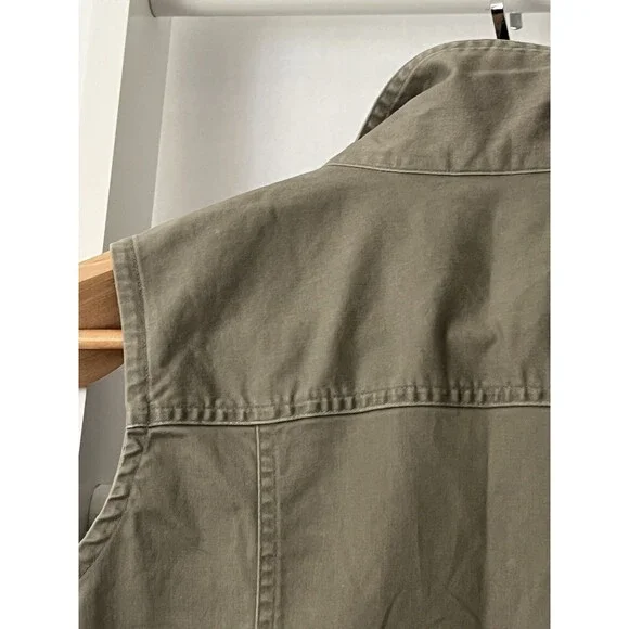 Chico's Design Button Up Twill Vest Womens S (Chico's 0) Khaki Gray Pocket Welt - Picture 10 of 15